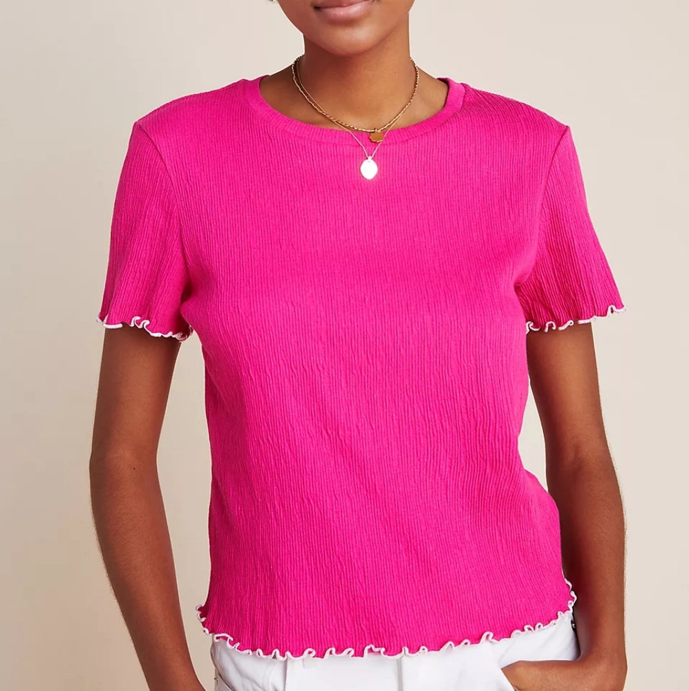New Anthropologie Cathleen Textured Pink Tee by Eri + Ali Size Med